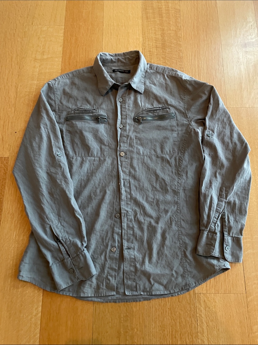 Varvatos Men's Gray Button-Up Jacket Shirt with Zip Pockets
